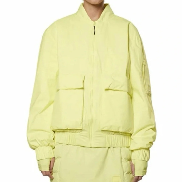 Rains Fuse Bomber Jacket Sz XS Neon Yellow Puffer Coat - Picture 1 of 7